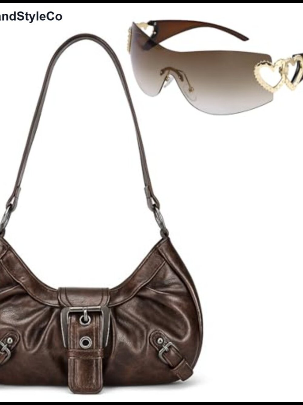 Y2K Faux Leather Hobo Shoulder Bag Purse with UV400 Sunglasses Set Women
